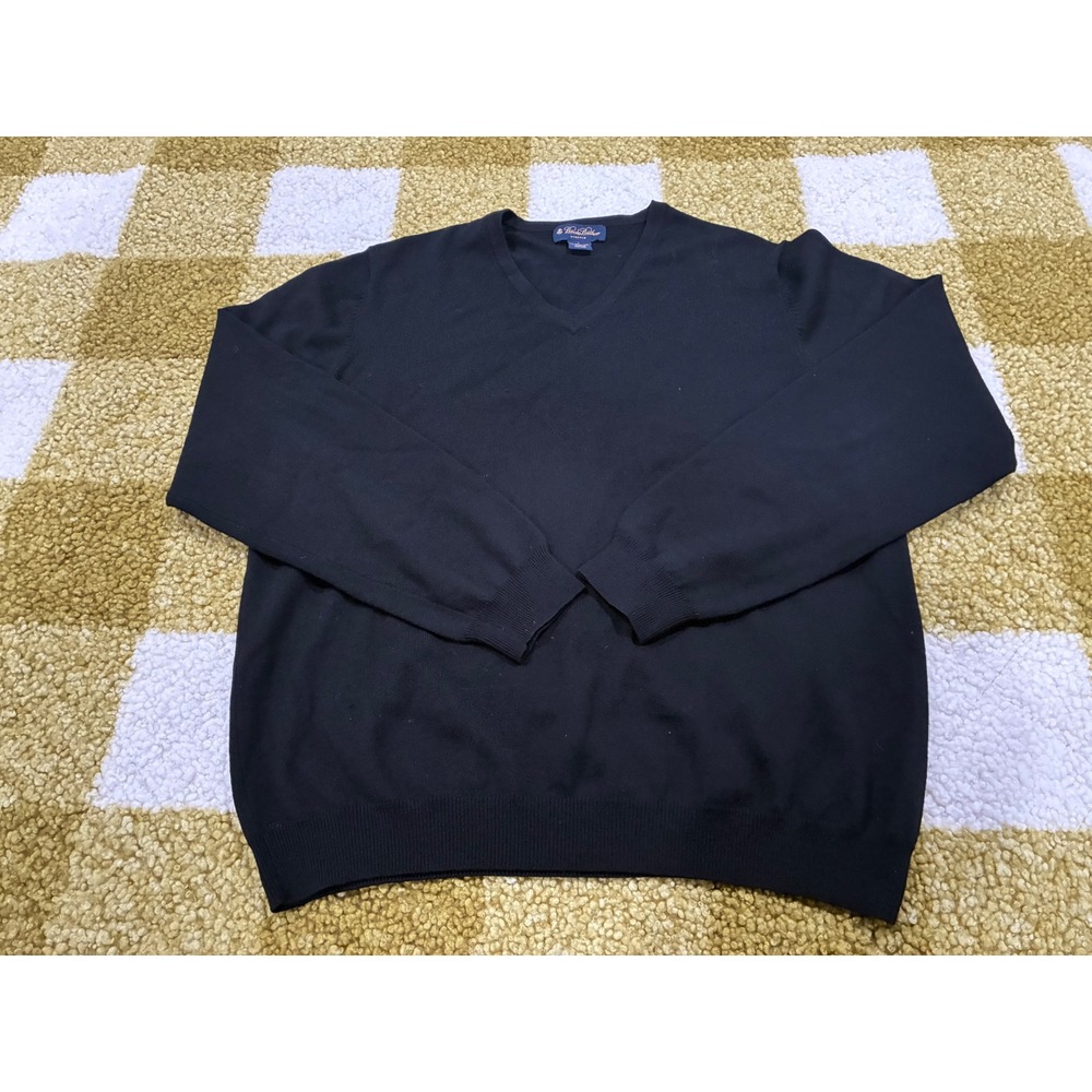 Brooks Brothers Mens Merino Wool Blend Stretch V-Neck Sweater Black Large